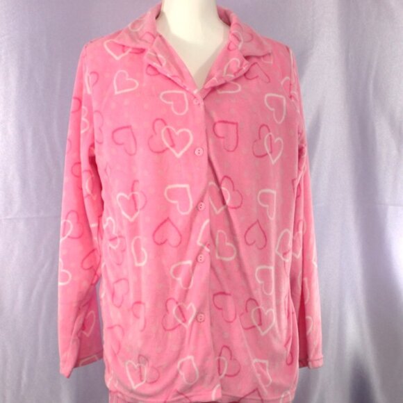 Hotel Spa Collection Pink Heart Microfleece Pajama Set Women’s Size Large - Picture 1 of 6